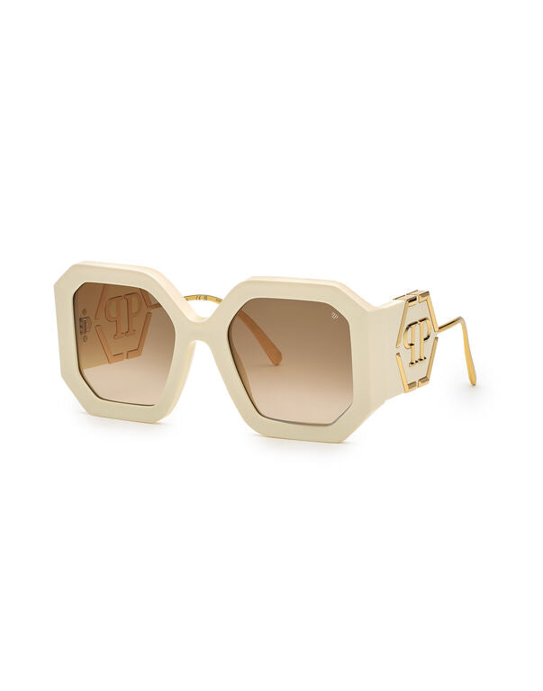 NWT Philipp Plein Cream Sunglasses with Brown Lenses Philipp Plein Blink Blaze 06Z8 Sunglasses Opal Pink - eye-oo.com main image 3